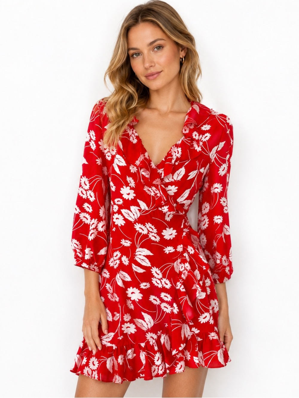 RIXO London Abigail 100% Silk Floral Wrap Dress Small Red Pink Mini